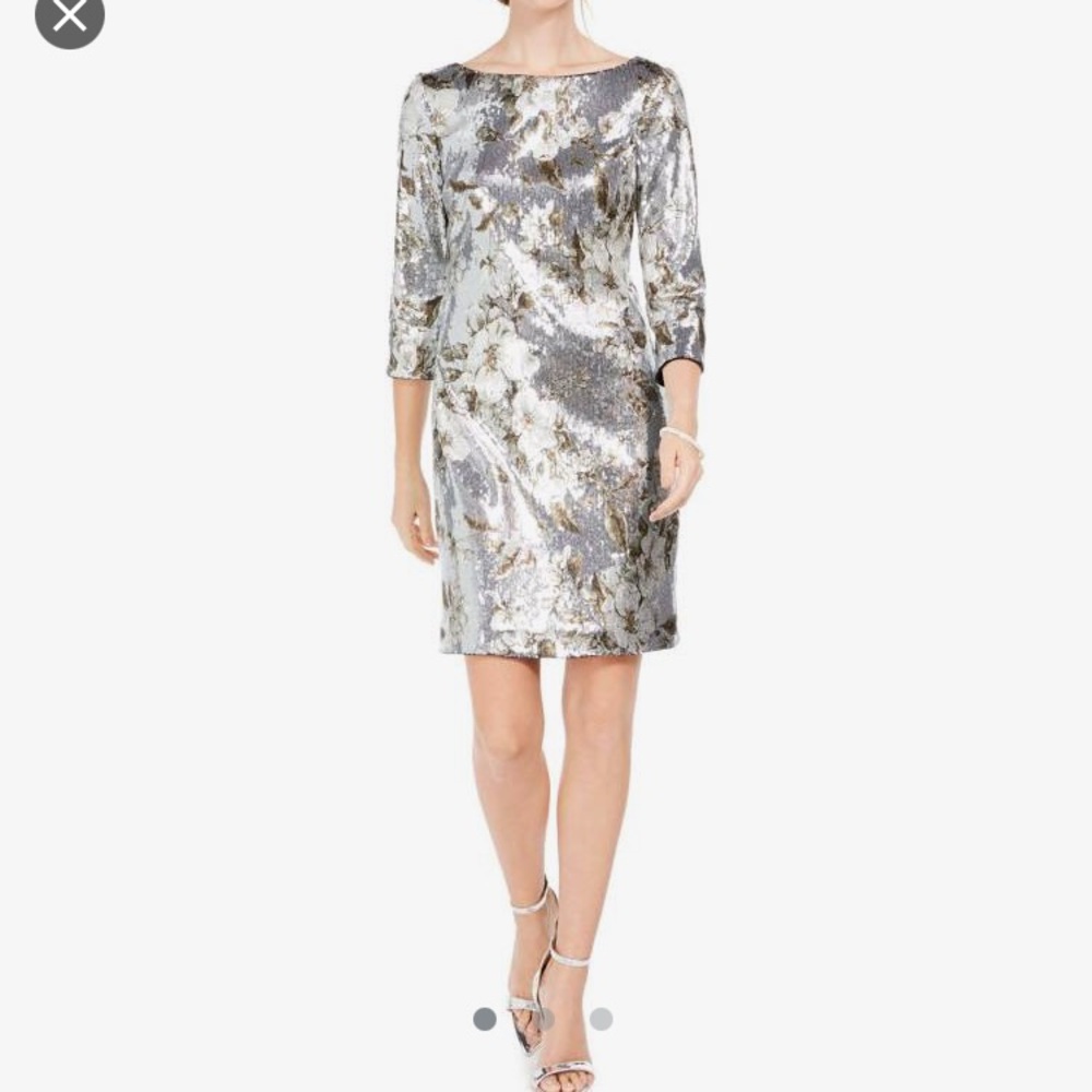 COPY - Vince Camuto Floral Silver Sequins Sheath …